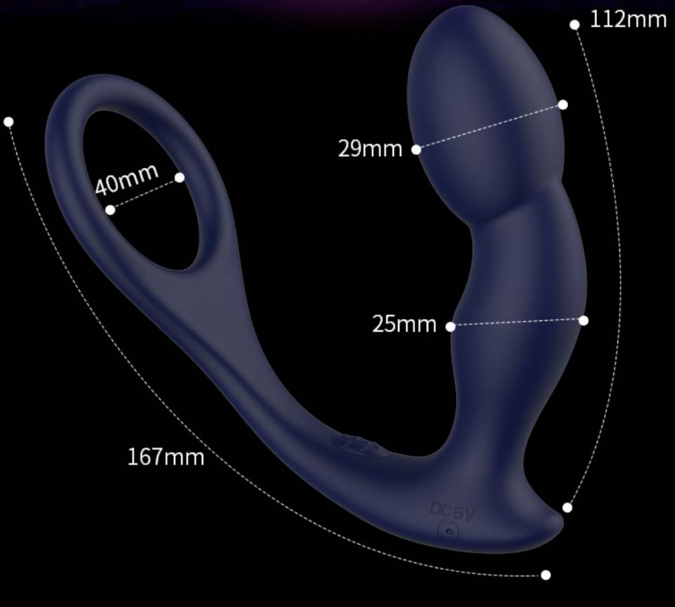 Rev-Pro Remote Controlled Silicone Prostate Massager | Size View | "product dimensions and specifications - detail view"