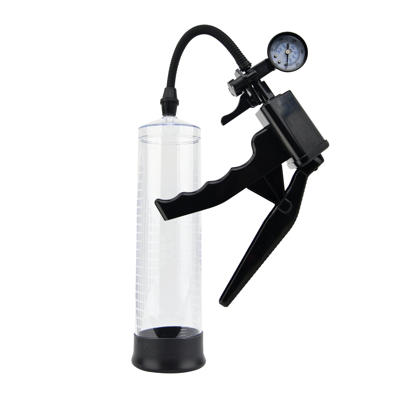 Rev-Pump Gauge Pistol Grip Penis Pump | Front View | "pistol grip pump - front view"