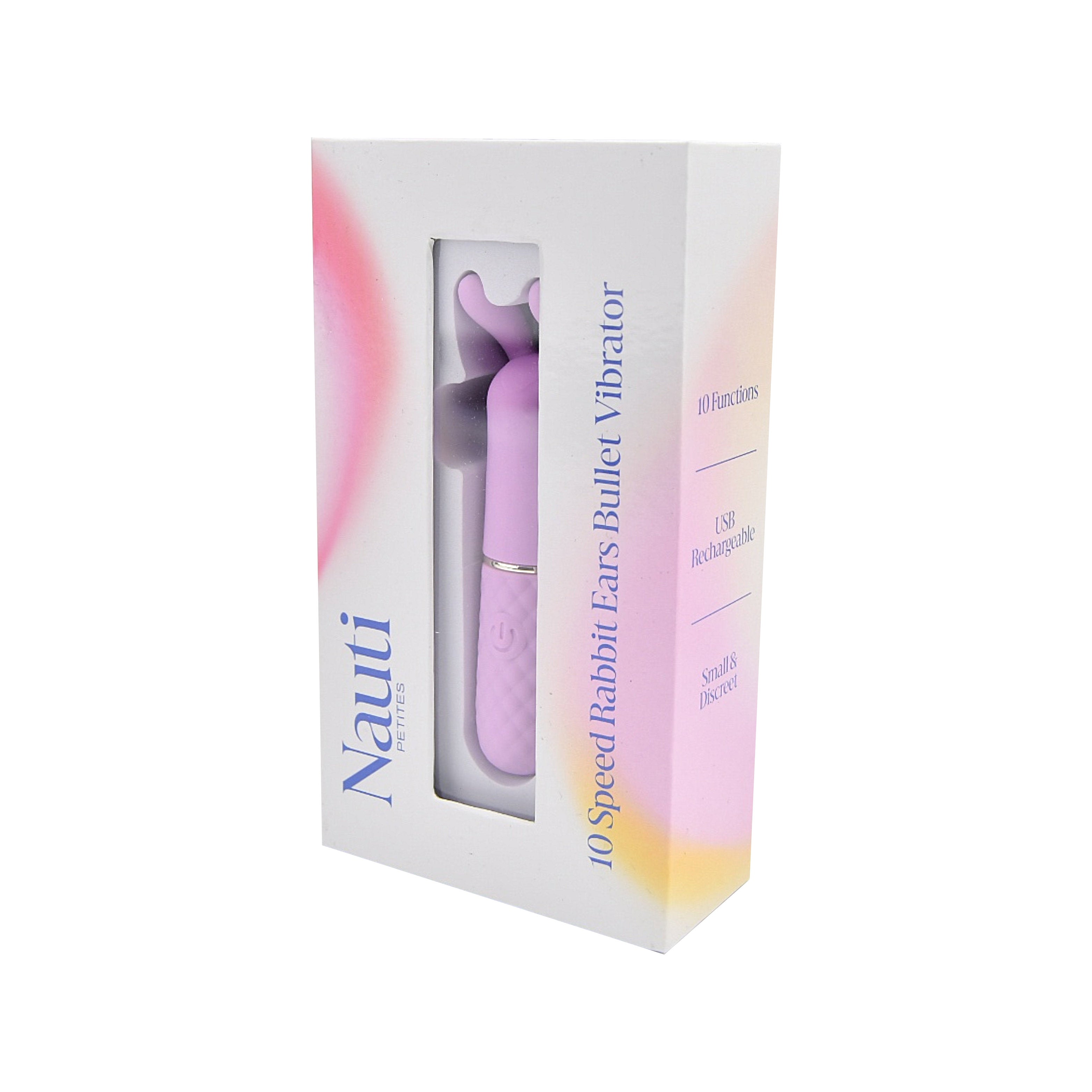 Nauti Petites 10 Speed Rabbit Ears Bullet Vibrator|Detail View|"rabbit ears vibrator packaging - detail view"