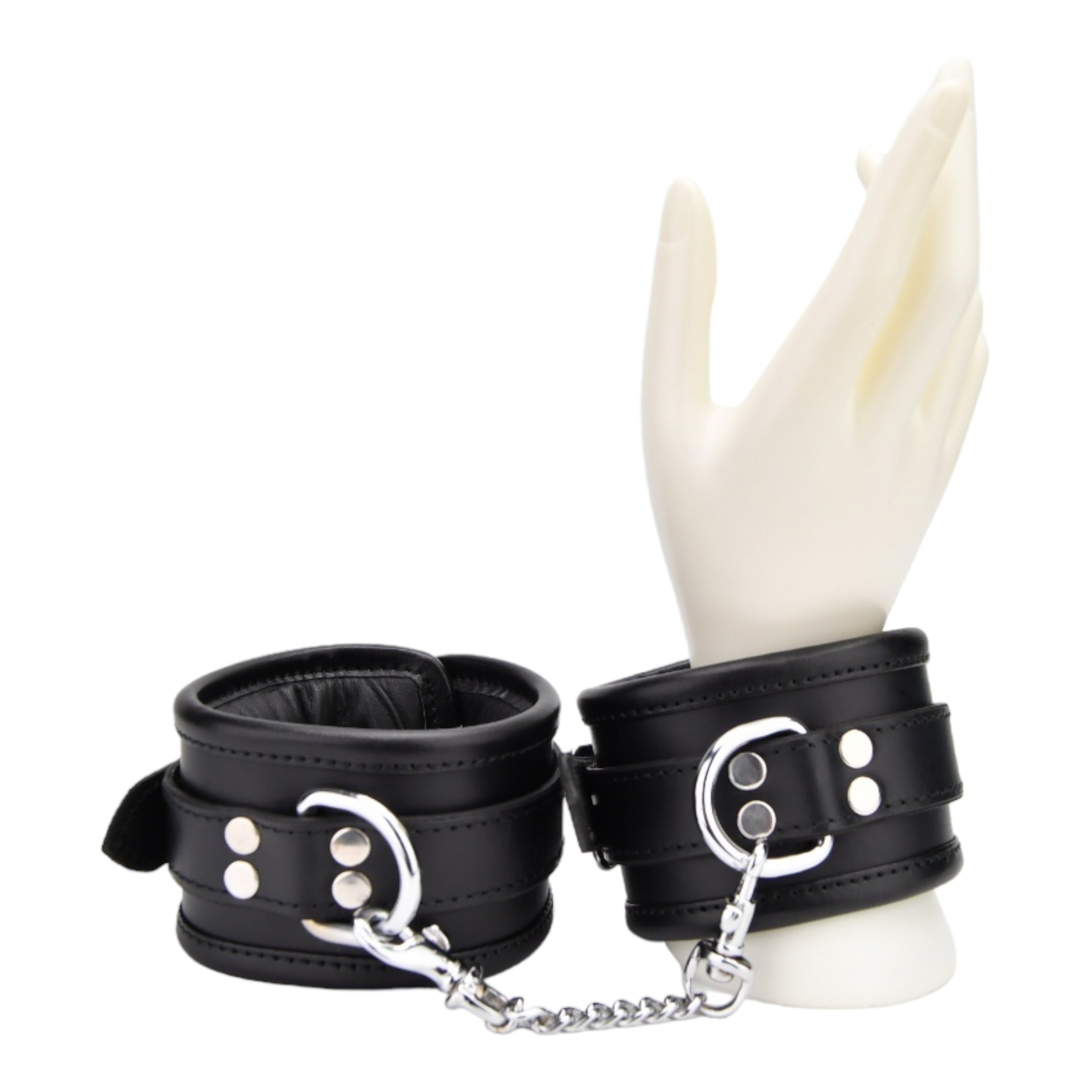 BOUND Leather Wrist Restraints|Detail View|"leather wrist cuffs - detail view"