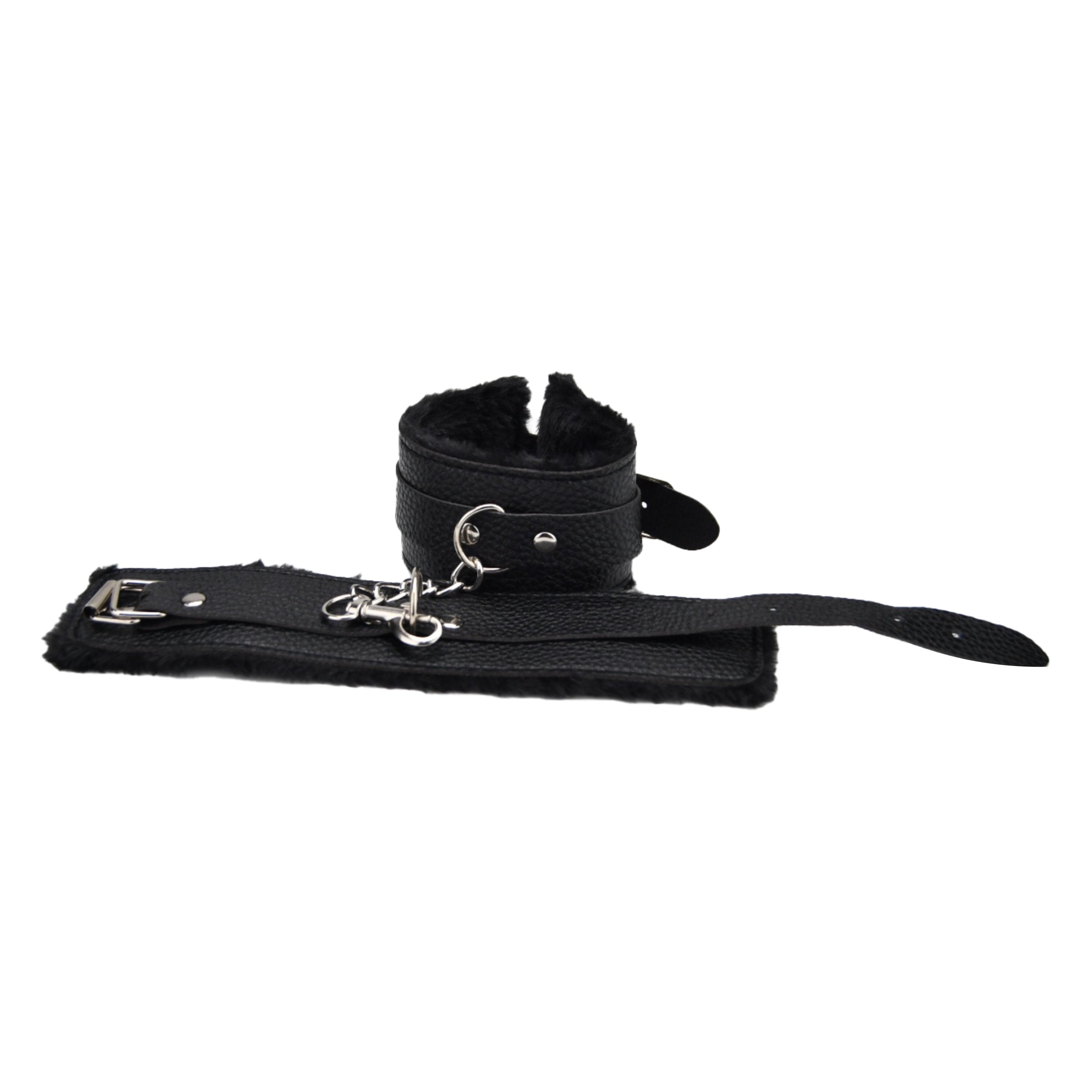 Bound to Play Beginner's Bondage Kit Black (8 Piece)|Side View|"black bondage kit ankle cuffs - side view"