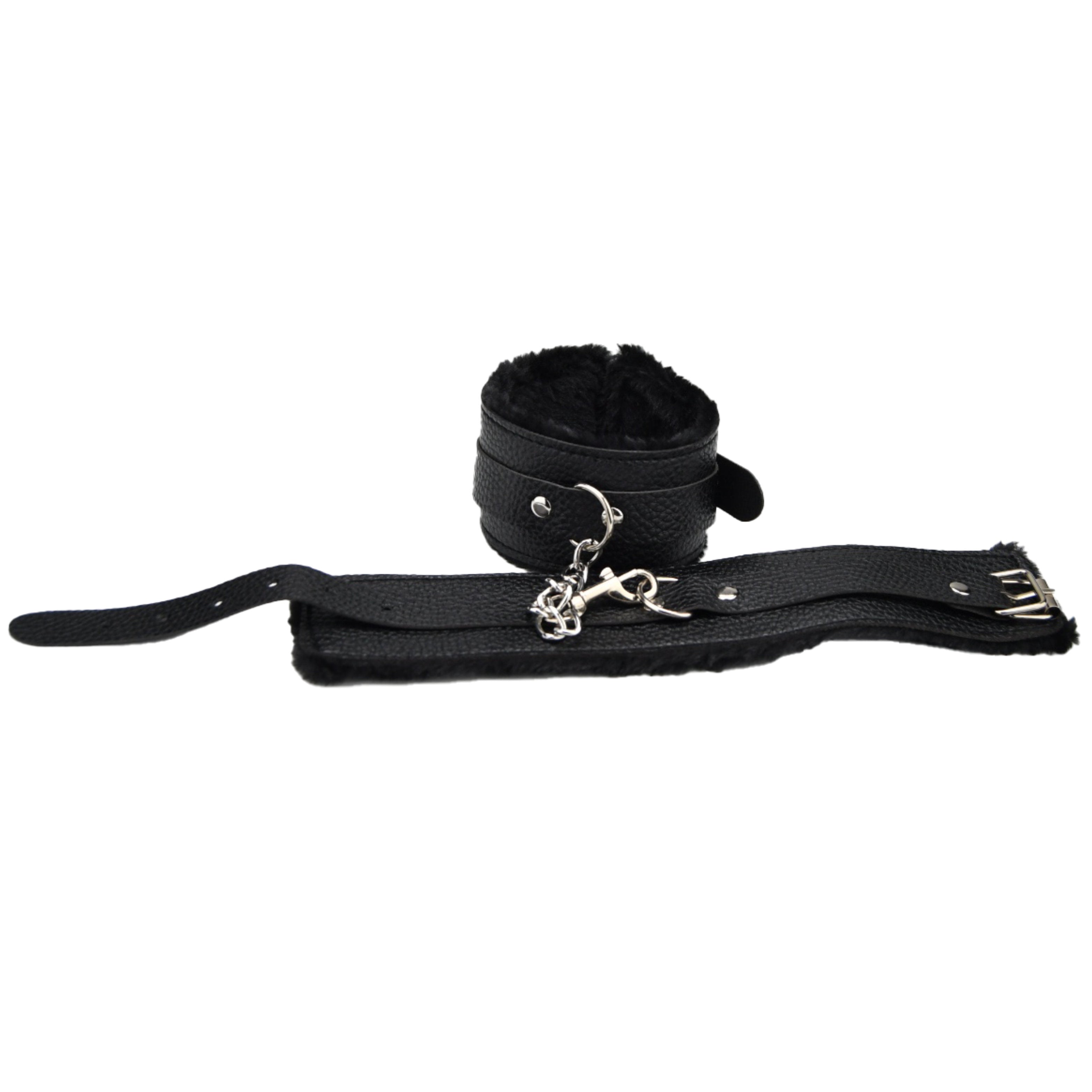 Bound to Play Beginner's Bondage Kit Black (8 Piece)|Side View|"black bondage kit ankle cuffs - side view"