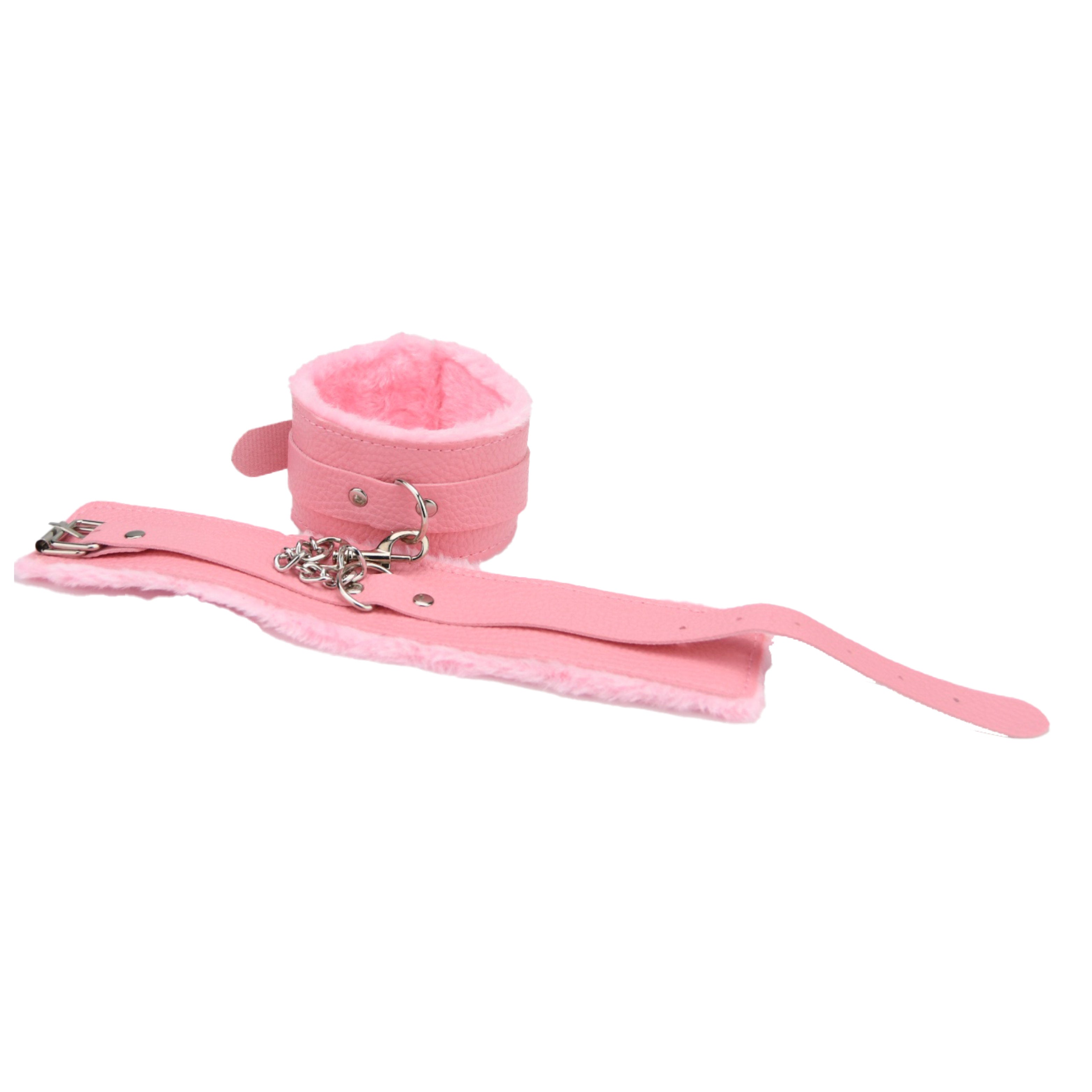 Bound to Play Beginner's Bondage Kit Pink (8 Piece)|Side View|"pink bondage kit ankle cuffs - side view"