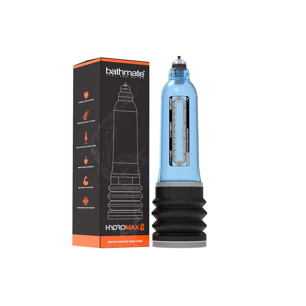 Bathmate Hydromax 8 Penis Pump Blue | Front View | "Blue penis pump - front view"