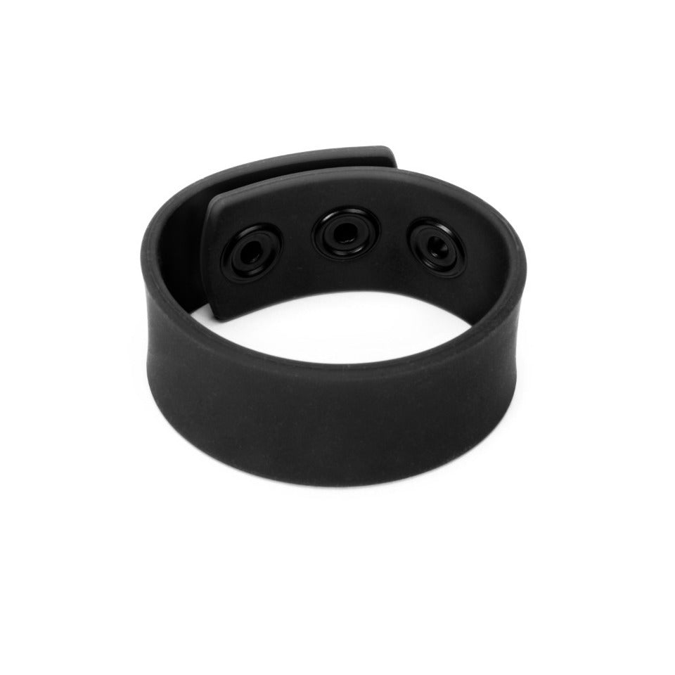 Prowler Red Silicone Adjustable Cock Strap Black | Side View | "Black cock strap - side view"