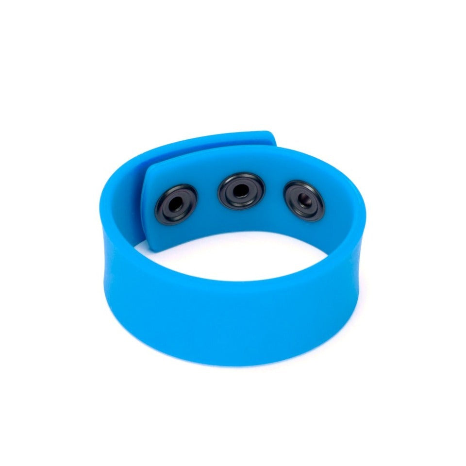 Prowler Red Silicone Adjustable Cock Strap Blue | Side View | "Blue cock strap - side view"