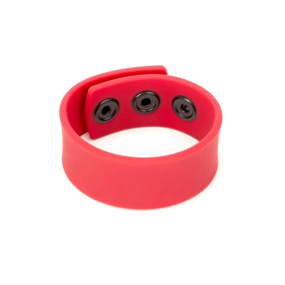 Prowler Red Silicone Adjustable Cock Strap Red | Side View | "Red cock strap - side view"