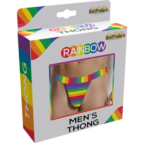 Rainbow-Men's-Thong|Front View|"rainbow striped mens thong - front view"