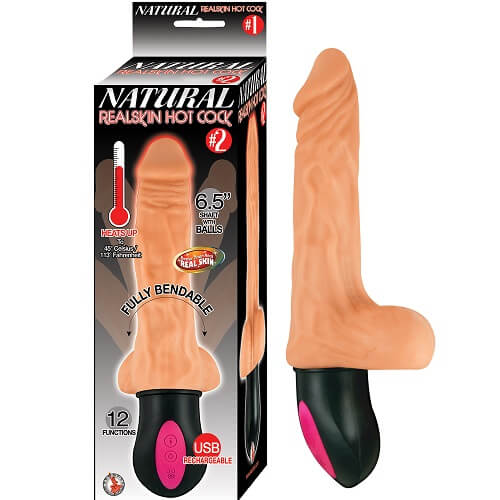 Realistic Warming 6.5 inch Vibrating Dildo with Balls Vanilla Adult Toys Direct