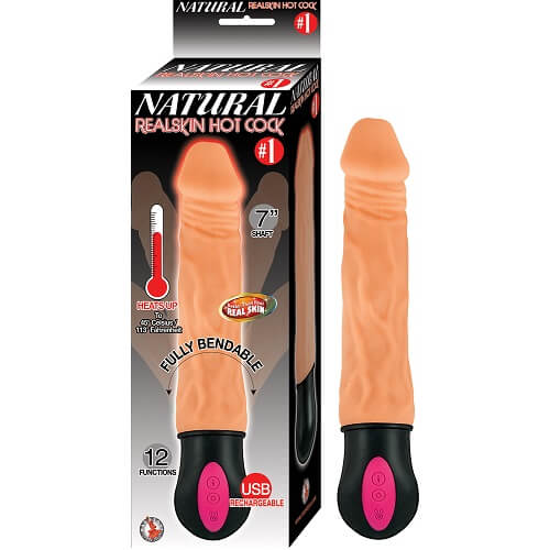 Realistic-Warming-7-Inch-Vibrating-Dildo-Flesh|Front|"warming realistic vibrator in vanilla - front view"