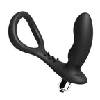 Rev-Pro Vibrating Prostate Massager with Cock Ring | Main View | "black silicone prostate massager with attached cock ring - main view"