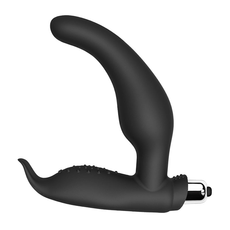 Rev-Pro Vibrating Prostate Massager with Perineum Stimulator | Main View | "black silicone prostate massager with perineum stimulator - main view"