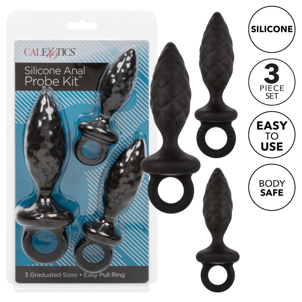 3 Piece Silicone Anal Probe Kit|Size View|"Probe set - size guide"