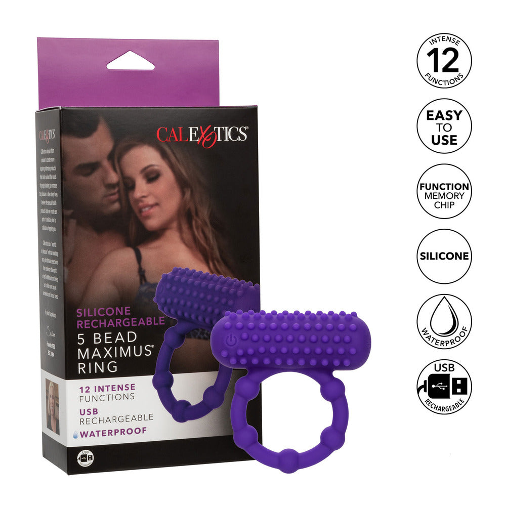 5 Bead Maximus Rechargeable Cock Ring|Control View|"5 bead device - controls"