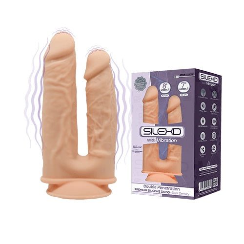 SilexD Realistic Vibrating Double Penetrator | Main View | "vibrating dual penetrator sex toy in flesh tone - main view"