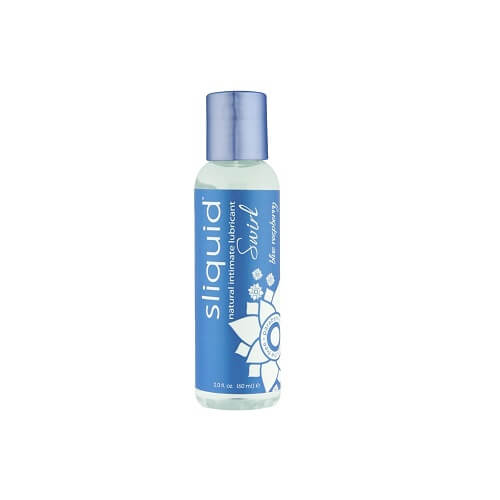 Sliquid-Naturals-Swirl-Flavoured-Lubricants-Blue-Raspberry-59ml|Front View|"blue raspberry flavored lubricant bottle - front view"