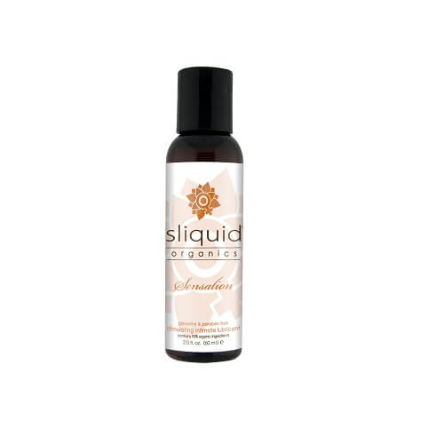 Sliquid-Organics-Sensations-Stimulating-Lubricant-59ml|Front View|"organic stimulating lubricant in clear bottle - front view"
