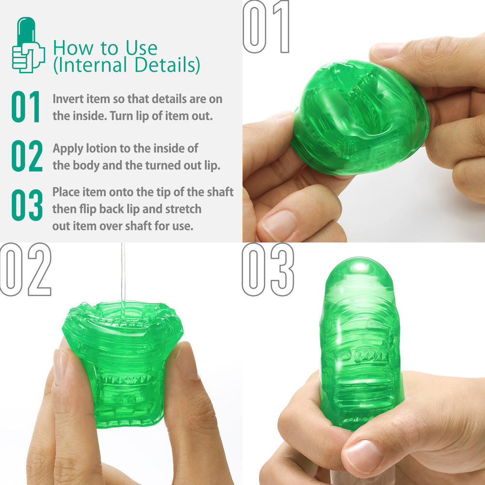 Tenga UNI Emerald Sleeve Masturbator | Side View | "Emerald sleeve masturbator - side view"