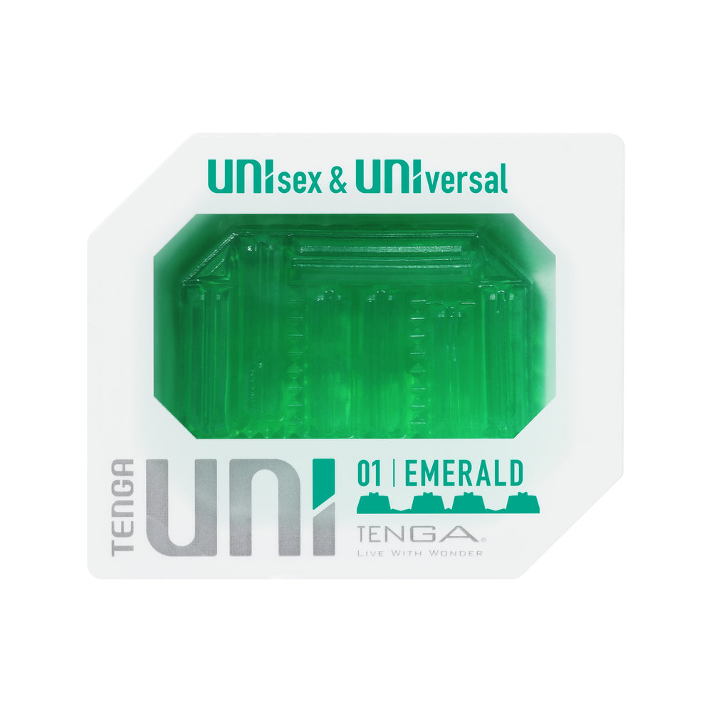 Tenga UNI Emerald Sleeve Masturbator | Back View | "Emerald sleeve masturbator - back view"