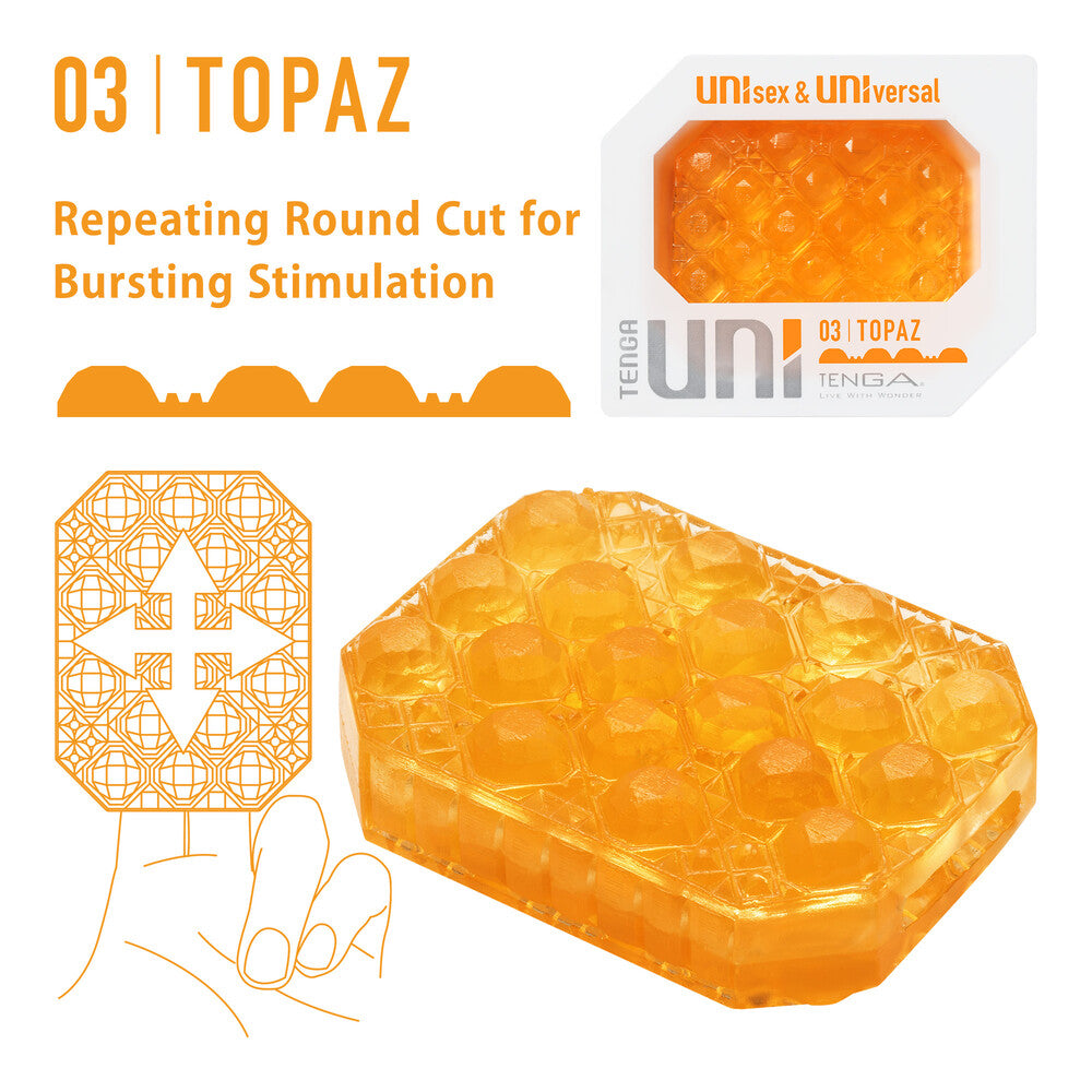 Tenga UNI Topaz Sleeve Masturbator | Front View | "Topaz sleeve masturbator - front view"