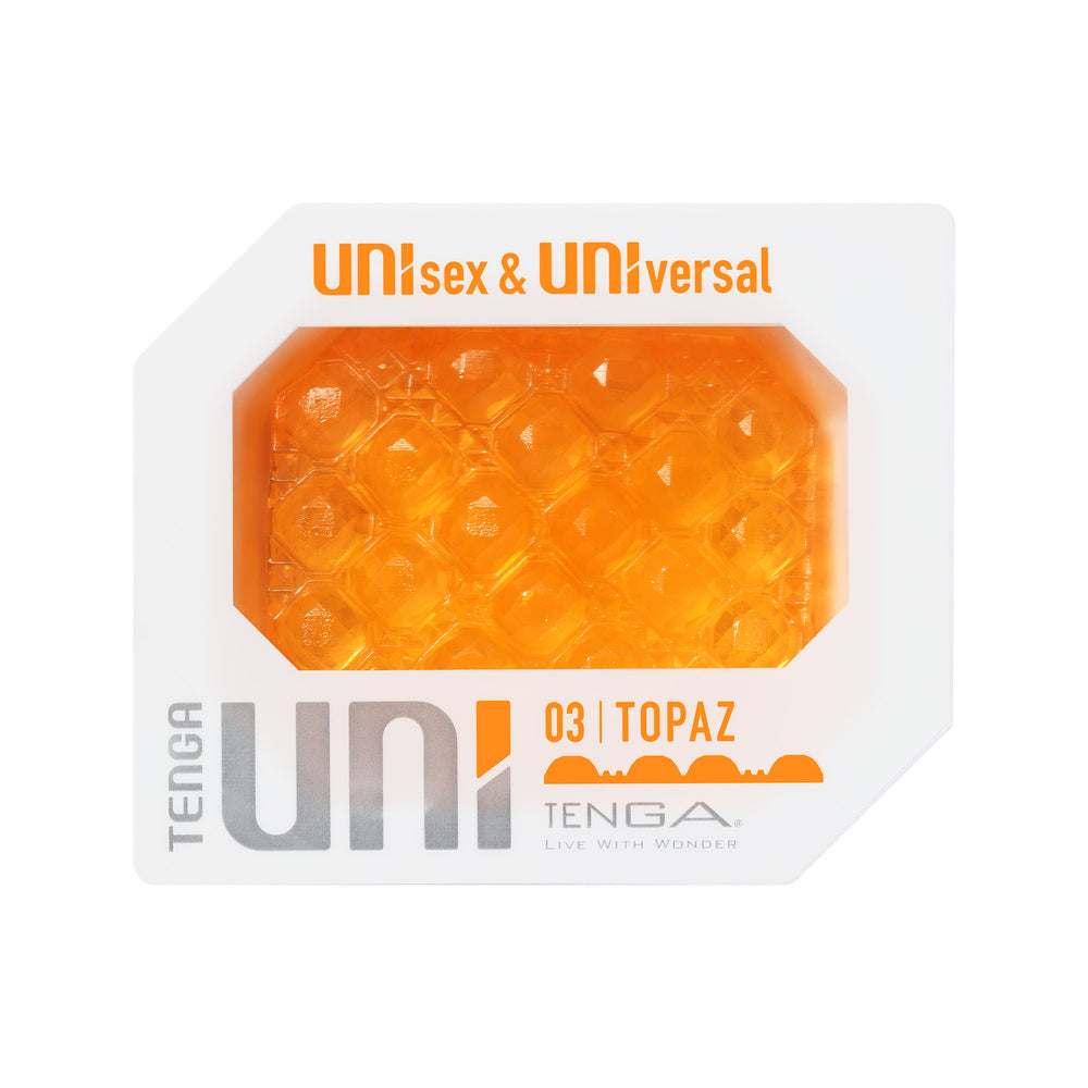 Tenga UNI Topaz Sleeve Masturbator | Side View | "Topaz sleeve masturbator - side view"