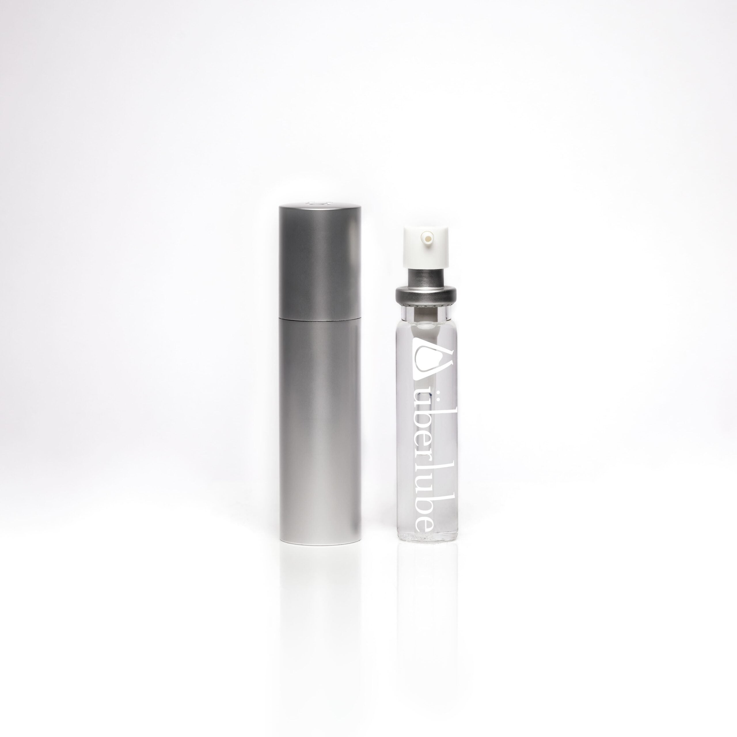 Uberlube Good-To-Go Traveller Silver | Main View | "silver travel size silicone lubricant dispenser - main view"