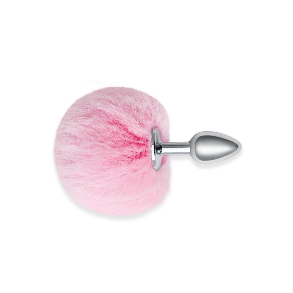 Furry Tales Pink Bunny Tail Butt Plug | Side View | "Pink bunny plug - side view"