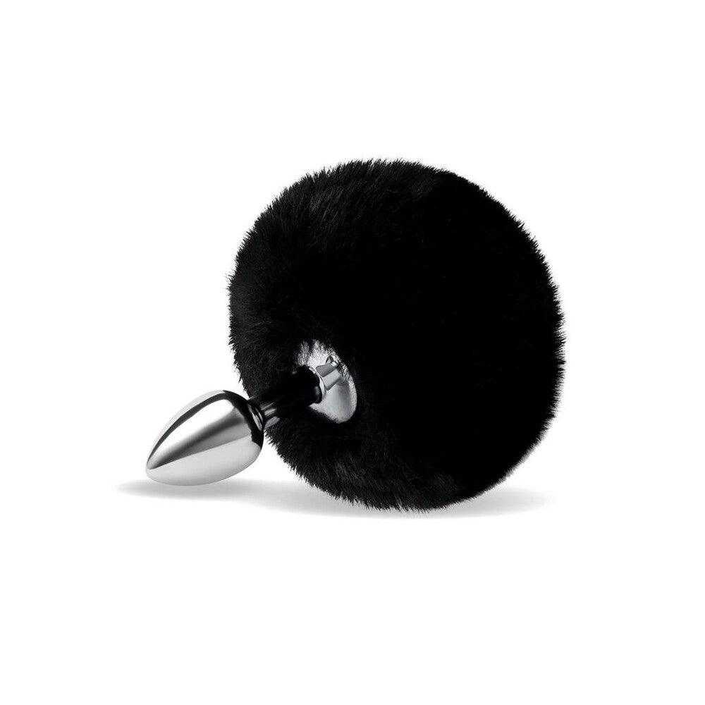 Furry Tales Black Bunny Tail Butt Plug | Front View | "Black bunny plug - front view"