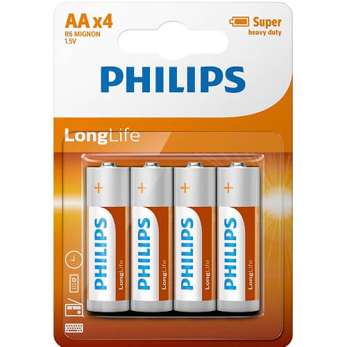 4 Pack AA Size Batteries | Front View | "AA batteries pack - front view"