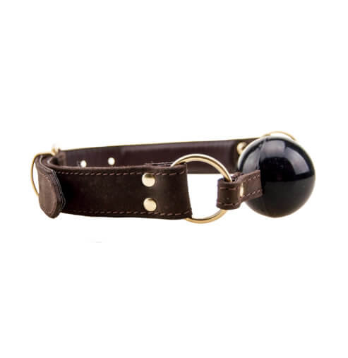 BOUND Nubuck Leather Solid Ball Gag | Detail View | Close-up of ball and strap connection