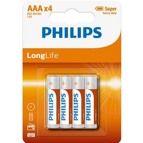 4 Pack AAA Size Batteries | Front View | "AAA batteries pack - front view"