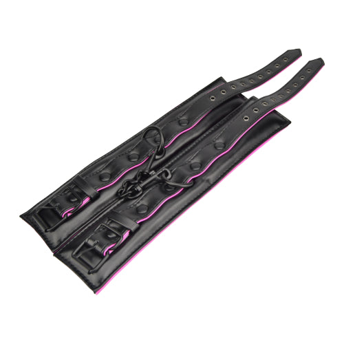 Bound-To-Please-Pink-Black-Ankle-Cuffs|Back|"buckle closure system - back view"