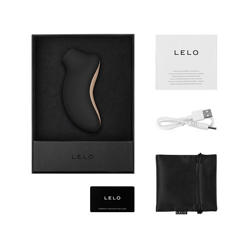 LELO-SONA-Sonic-Clitoral-Massager-Black|Package-Back|"care instructions and features - package back view"