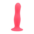 Loving-Joy-6-Inch-Silicone-Dildo-With-Suction-Cup-Pink|Side|"realistic detailing and curved shaft - side view"