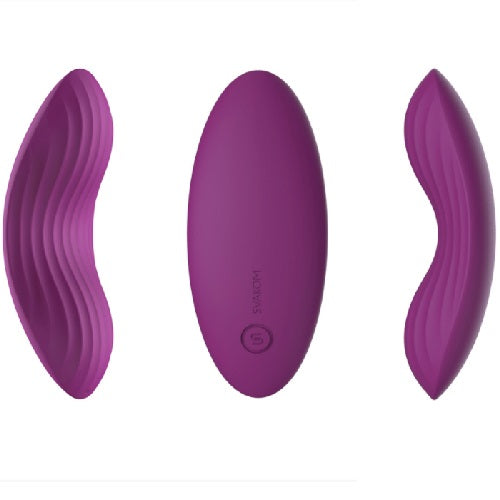 Svakom-Eden-App-Controlled-Clitoral-Stimulator|Front|"sleek purple app-controlled wearable clitoral stimulator - front view"
