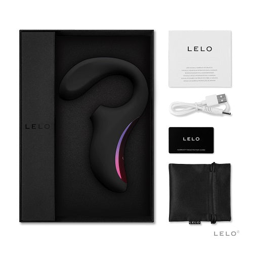 LELO Enigma Dual Stimulation Sonic Massager Black | Detail View | "close up details of sonic massager - detail view"