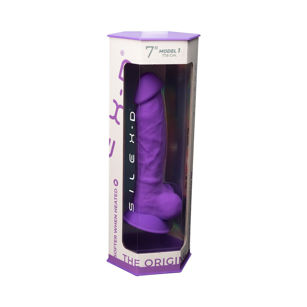 SilexD 7 inch Realistic Silicone Dual Density Dildo with Suction Cup and Balls Purple
