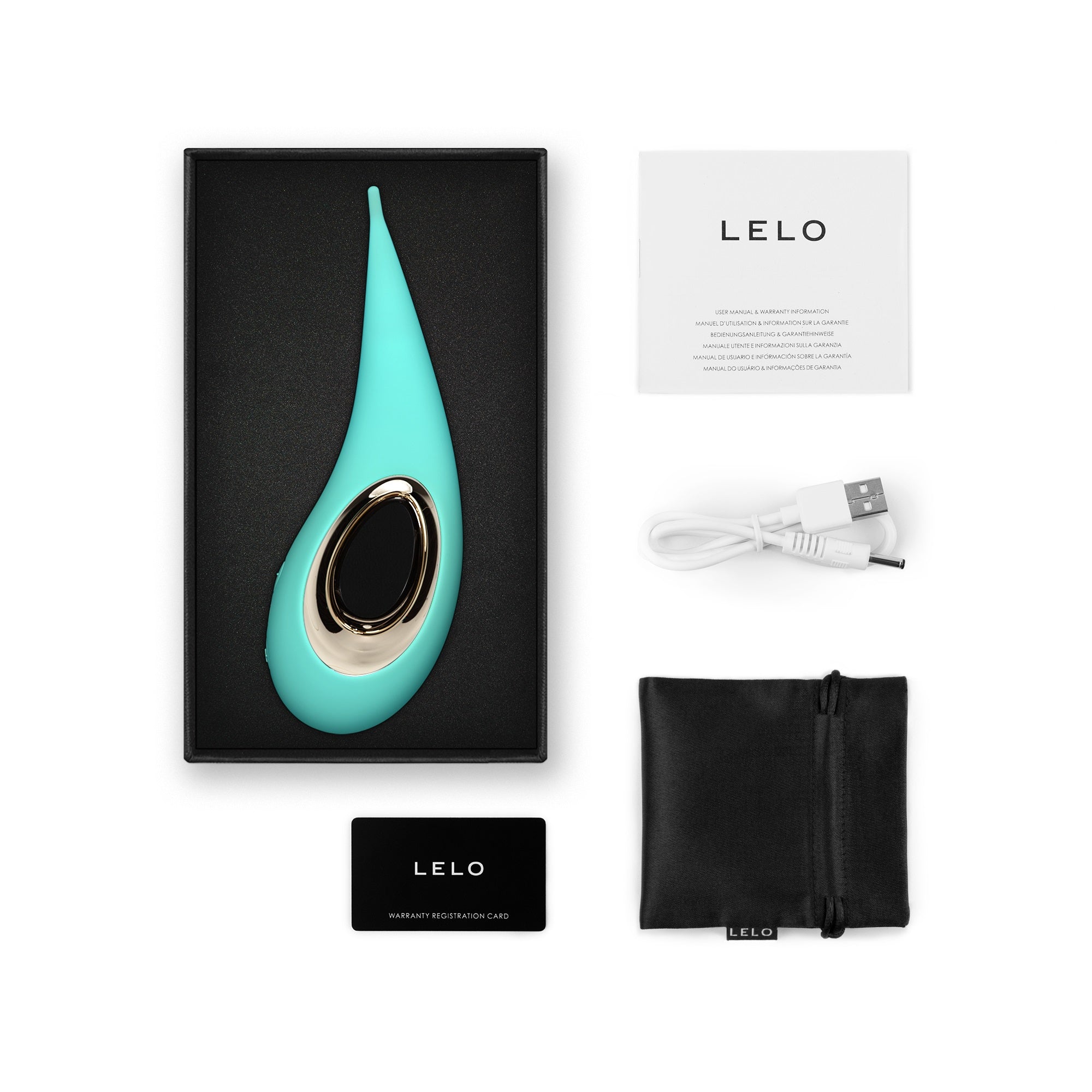 LELO DOT Clitoral Vibrator Aqua | Side View | "aqua precision vibrator - side view"