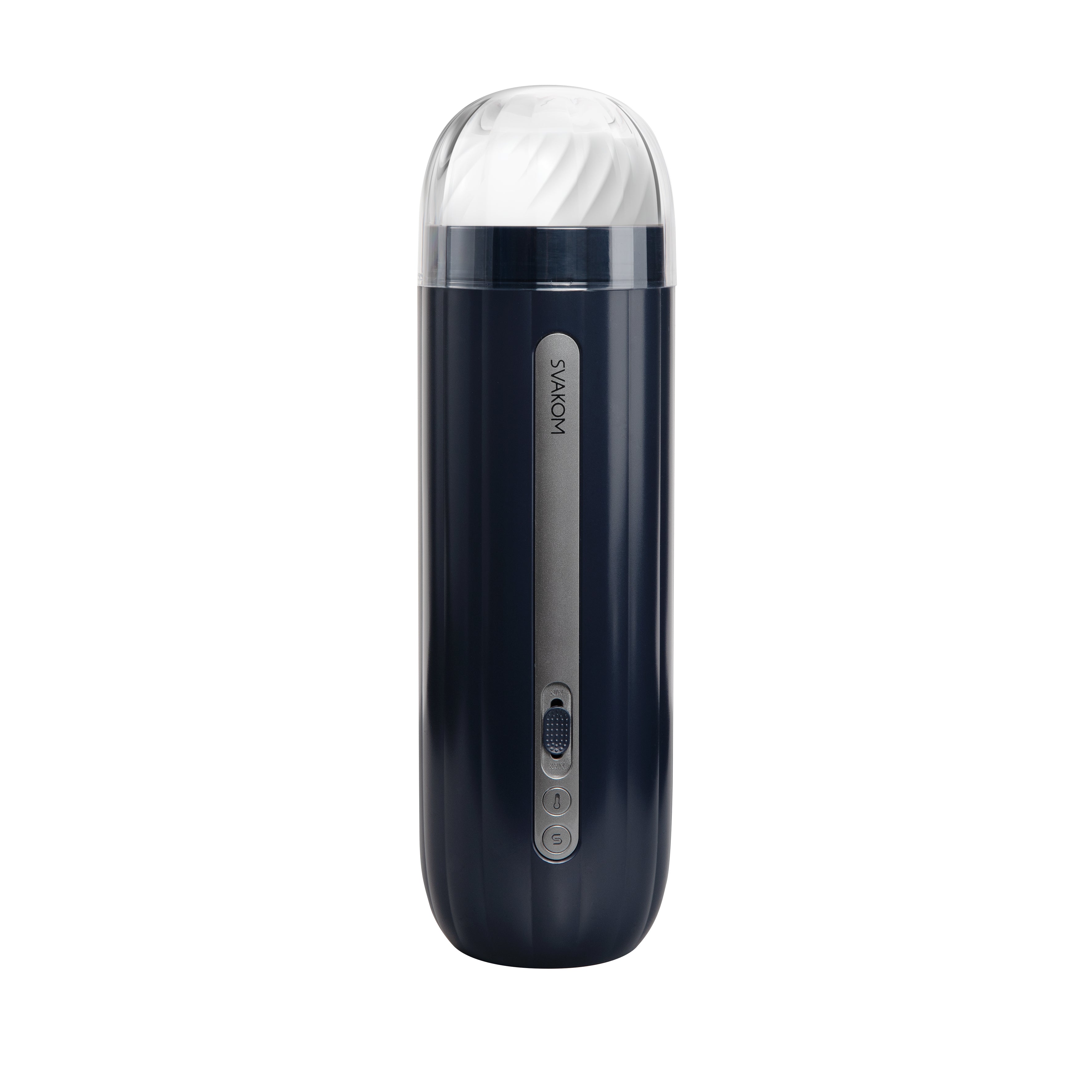 Svakom Hannes Neo Heat Vibrating Male Masturbator | Side View | "premium male pleasure device - side view"