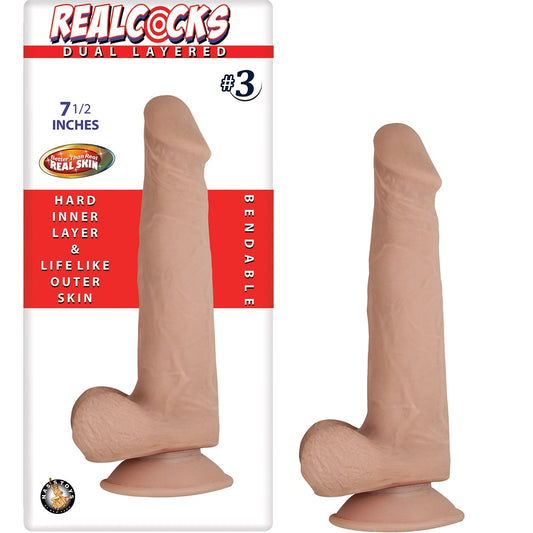 RealCocks Dual Layer Bendable Dildo 7.5 Inch Vanilla | Front View | "7.5 inch bendable dildo - front view"