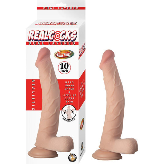 RealCocks Dual Layer Bendable Dildo 10 Inch Vanilla | Front View | "10 inch bendable dildo - front view"