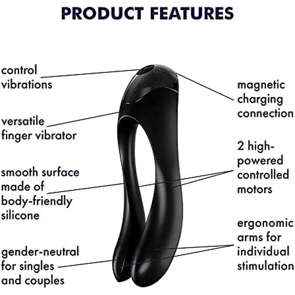 Satisfyer Candy Cane Finger Vibrator Black | Angle | "sleek design features - angle view"