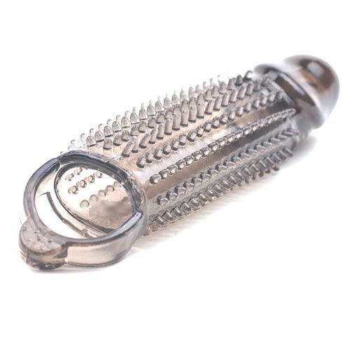 Stretchy Black Penis Sleeve With Pleasure Ridges|Side View|"texture detail - side view"