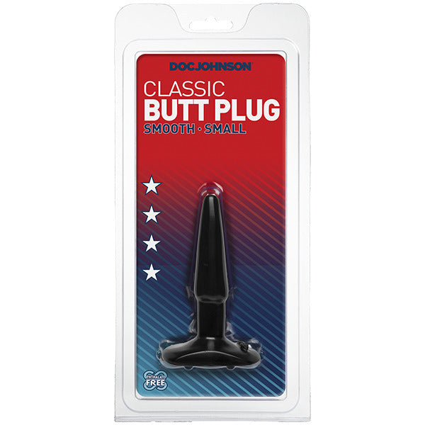 Classic Smooth Butt Plug Small Black|Side View|"smooth design-side view"|