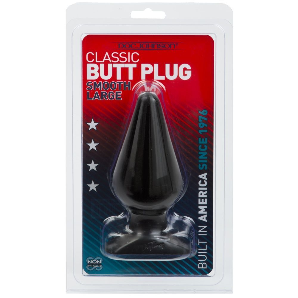 Classic Smooth Butt Plug Large Black|Side View|"classic design-side view"|