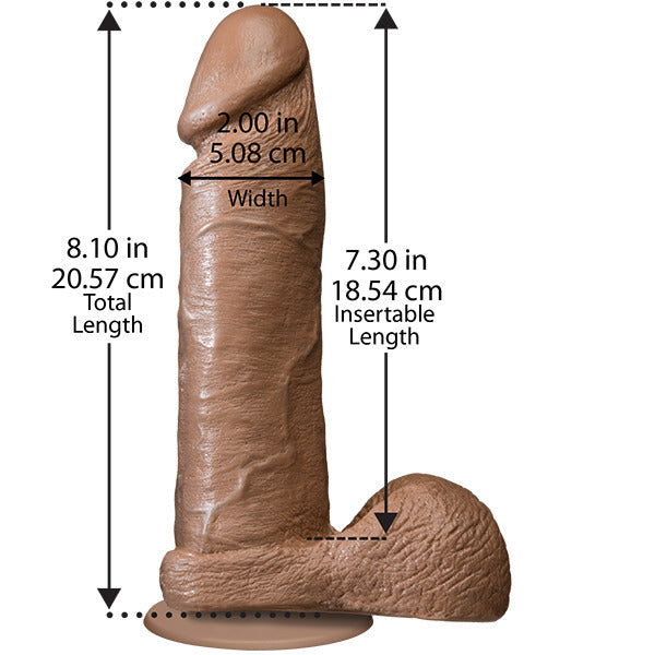 The Realistic Cock 8 Inch Dildo Flesh Brown|Side View|"brown detail - side view"