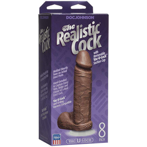 The Realistic Cock 8 Inch Dildo Flesh Brown|Back View|"quality build - back view"