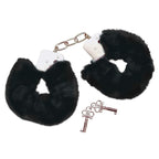Bad Kitty Black Plush Handcuffs|Front View|"plush cuffs-front view"|