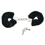 Bad Kitty Black Plush Handcuffs|Side View|"cuff details-side view"|