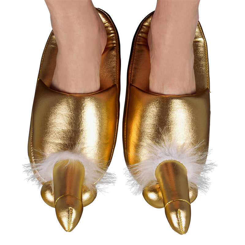 Golden Penis Slippers|Front View|"gold novelty slippers - front view"